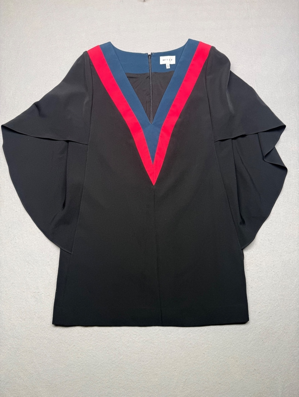 Milly V-Neck Dress Women 8 Black Red Blue